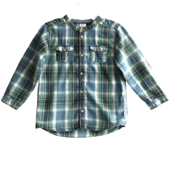 H&M Plaid Band Collar Henley Button Cotton Shirt - Picture 10 of 10